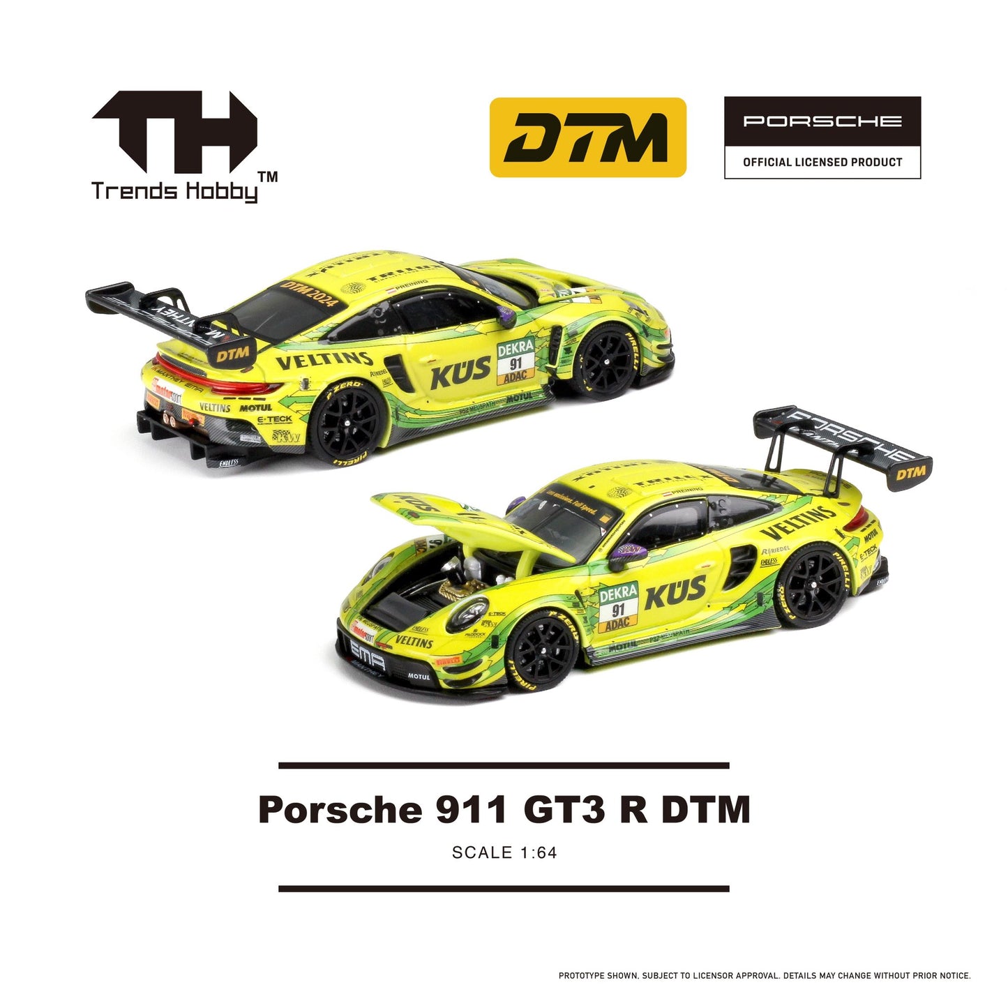 Trends Hobby 1:64 Porsche 911 GT3 R DTM 2024 - Yellow