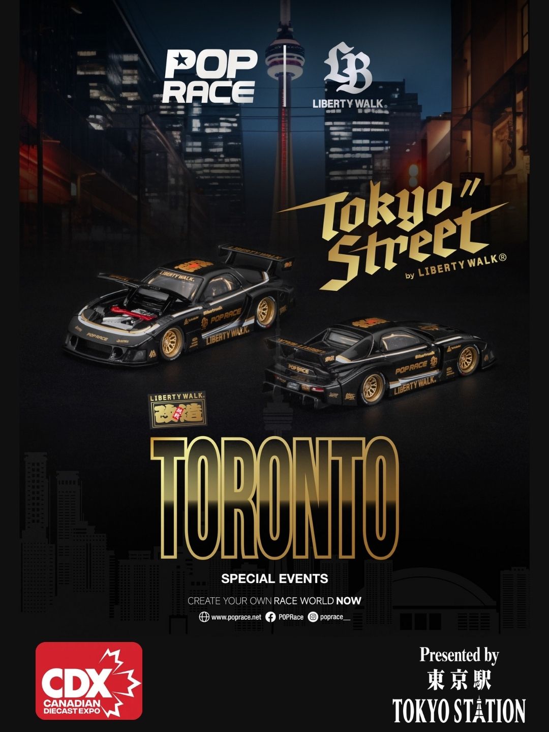 Pop Race 1:64 LB Super Silhouette Mazda RX7 FD3S "Tokyo Street" Canadian Diecast Expo CDX 2026 Exclusive - Black