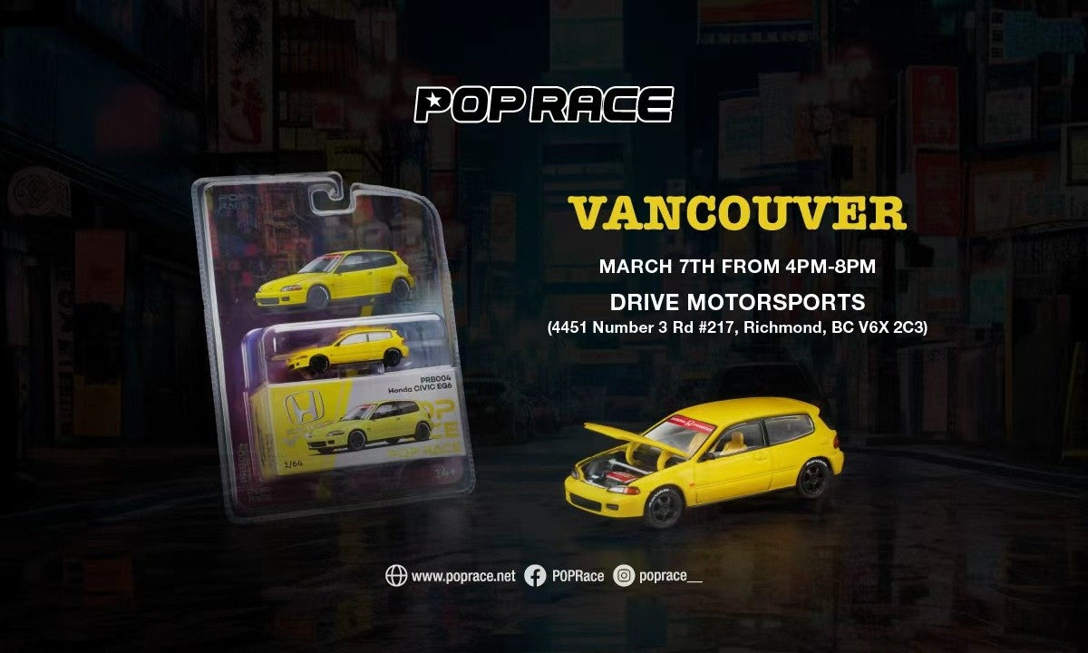 (LIMIT 1) Pop Race 1:64 Honda Civic EG6 Vancouver 2026 Edition - Yellow