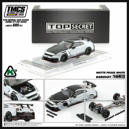 BMC 1:64 Top Secret Nissan GT-R (R35) TMCS Malaysia 2026 - Matte Pearl White