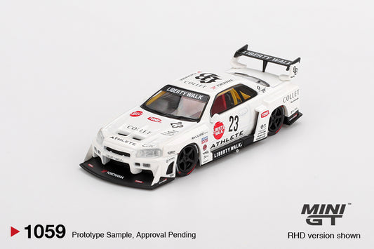 Mini-GT 1:64 Nissan LB-ER34 Super Silhouette ATHLETE/COLLET - White