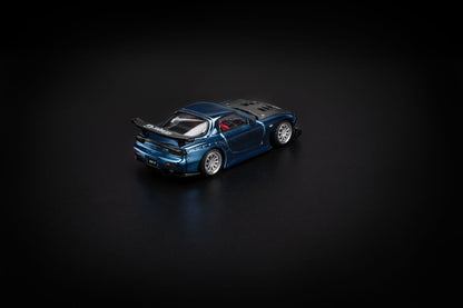 Pop Race 1:64 Mazda RX7 RE-Amemiya Widebody - Blue Chrome