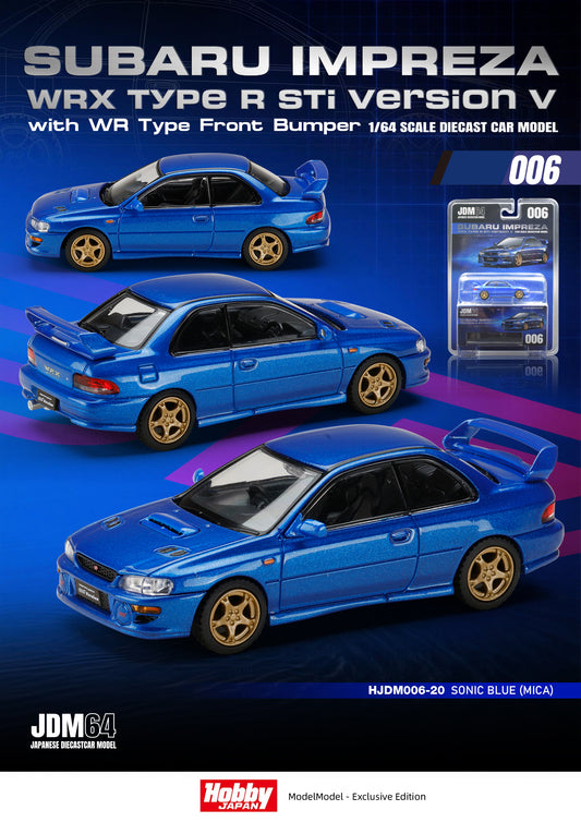 Hobby Japan JDM64 1:64 Subaru Impreza WRX type R Sti Version with WR Type Front Bumper - Sonic Blue (Mica)