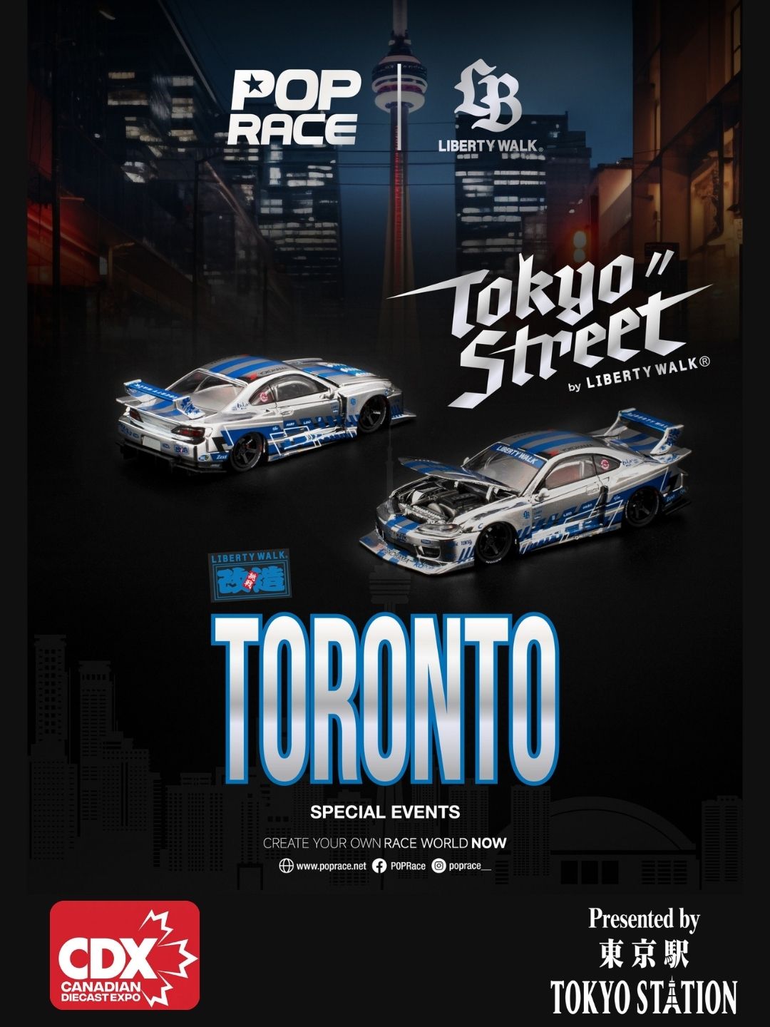 Pop Race 1:64 LB Super Silhouette Nissan Silvia S15 "Tokyo Street" Canadian Diecast Expo CDX 2026 Exclusive - Silver Chrome