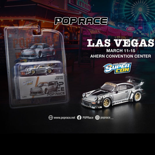 (LIMIT 1) Pop Race 1:64 Porsche RWB 930 Las Vegas Supercon 2026 Edition - Silver Chrome