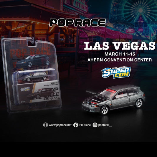 (LIMIT 1) Pop Race 1:64 Honda Civic EG6 Las Vegas Supercon 2026 Edition - Dark Grey