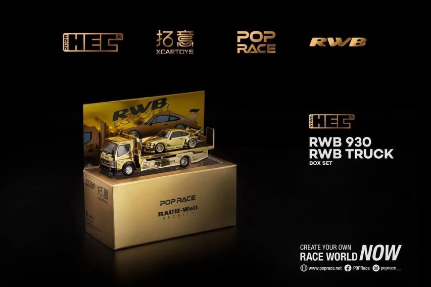 (LIMIT 1) Pop Race 1:64 RWB 930 and Fuso Truck Set HEC 2026 - Gold