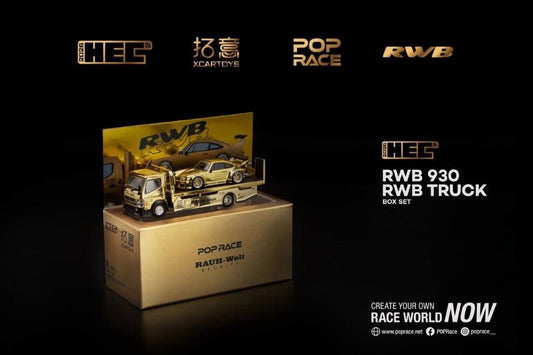 (LIMIT 1) Pop Race 1:64 RWB 930 and Fuso Truck Set HEC 2026 - Gold