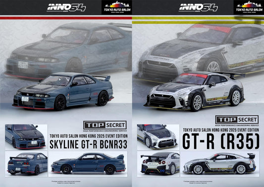 INNO64 1:64 Nissan Top Secret Skyline GTR BCNR33 AND GTR R35 Set Tokyo Auto Salon Hong Kong 2025