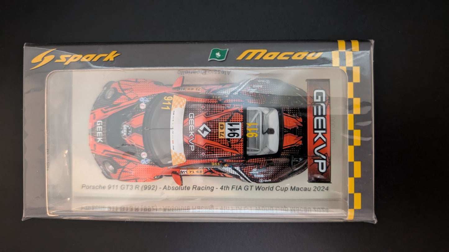 Spark 1:43 Porsche 911 GT3 R (992) No.911 Absolute Racing 4th FIA GT World Cup Macau 2024